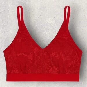 Rhonda‎ Shear Comfort Lace Pullover Padded Cups Wireless Bra Red Size 1x
